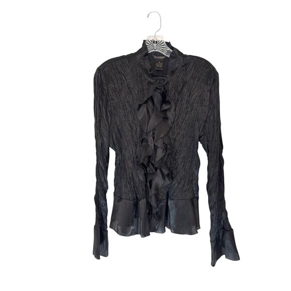 Sunny Taylor Blouse Black Vamp Goth Ruffle Collar Whimsigoth Long Sleeve Size XL - Picture 1 of 12